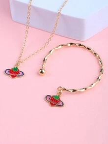 1 套女孩首饰套装，金色锌合金配饰，包括手链和项链，多元素礼品套装，适合生日、节日、派对、圣诞节 - 彩色 - 查看 21