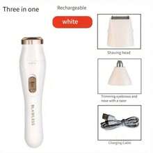 Kit eléctrico de eliminación de vello 3 en 1 para mujeres - Recargable por USB, Afeitadora facial, Cortapelos de nariz, Depiladora corporal completa, Regalo para mujeres, Eliminación de vello facial, Cortapelos, Cortapelos, Accesorios de barbería, Corte de cabello, Bolsa, Organizador, Almacenamiento, Accesorios para el cabello
