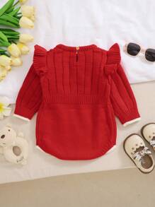 Elegant Red Holiday Style Baby Onesie, Infant Girls' Long Sleeve Romper With Bow Decor, Soft & Comfortable Crawler Bodysuit, Necessary For Outings, Adorable Design To Nurture Every Step Of Baby Growth