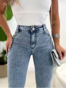 Jeans Flare Pants Woven With Lycra Women's Premium Elastane - Azul lavado medio - Ver 5