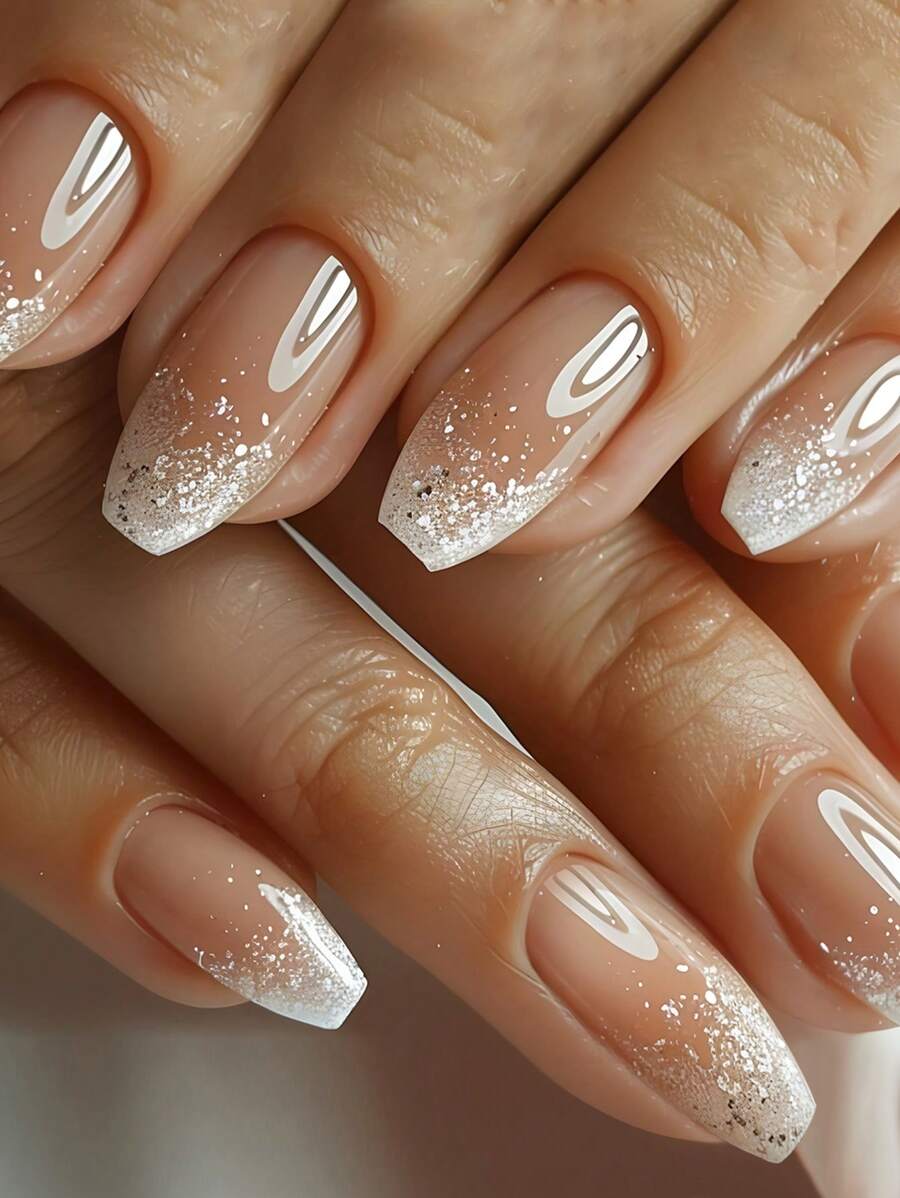 Bộ 24 móng giả Y2K Revamp hình dáng ngắn, siêu bóng, màu hồng nhạt với họa tiết kim tuyến bạc thời trang, nghệ thuật làm móng tối giản, móng giả, miếng dán móng, thích hợp cho các dịp lễ, tiệc tùng, tụ họp, hẹn hò, và sử dụng hàng ngày. - Bụi hồng - Xem 1
