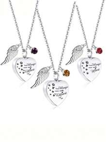 Custom Engraved Urn Charm Necklace For Human Ashes Heart Urn Pendant Personalized Cremation Memorial Jewelry Urn For Dog Ashes Pet Loss Gift Memorial Birthstone Wings Pendant Necklace To Commemorate Loved Ones Hair Pet Ashes Pendant,Commemorative Gift Valentines - Silver - View 4