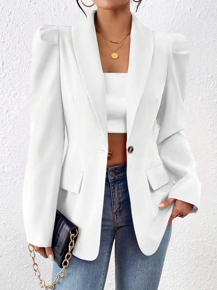 1 chiếc áo khoác blazer tay dài thanh lịch một nút màu trơn dành cho nữ - trắng - Xem 1