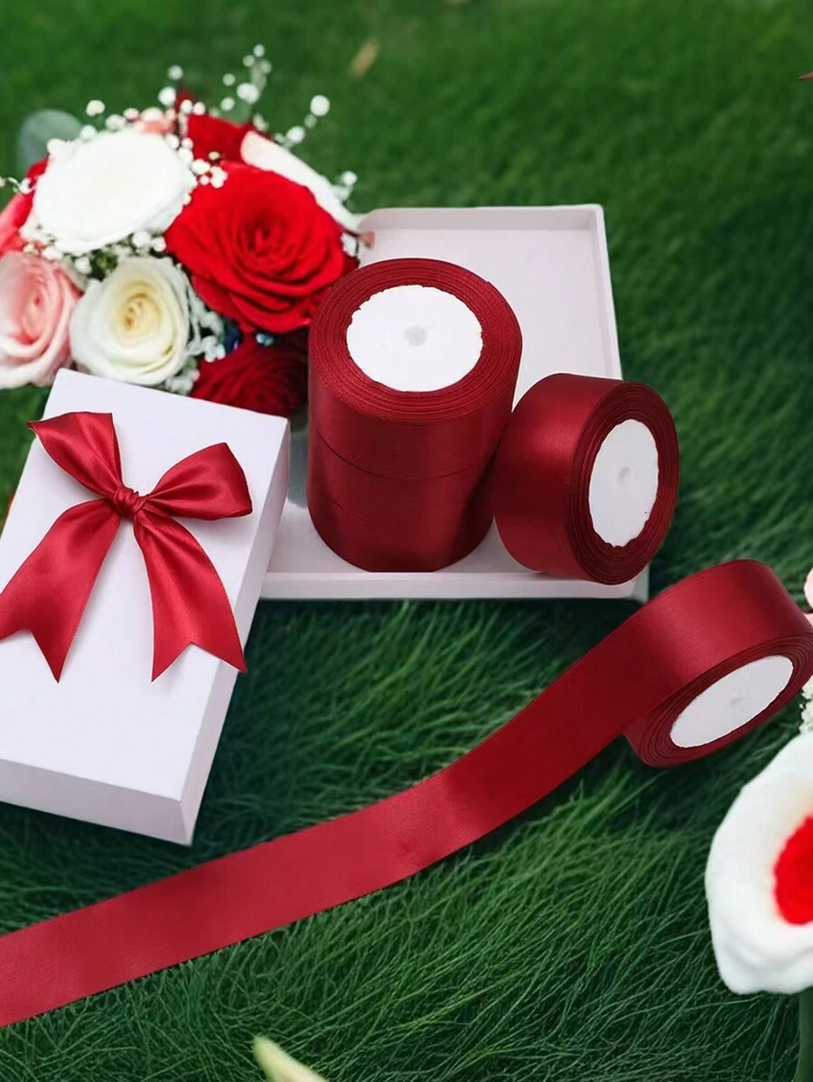 (5 Cuộn) Ruy băng satin trang trí nhà bánh quà tặng đóng gói, Ruy băng dệt cho tiệc cưới nơ DIY hoa hồng thủ công, Giáng sinh