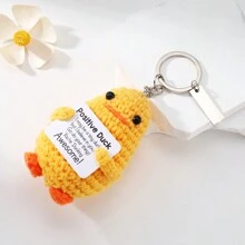1pc Cute Shark And Duck Holding Card Design Knitted Keychain, Creative Customized Keyring, Funny Emotional Support Shark Pendant Gift, Positive Little Duck Charm, Encouragement Gift For Friends In Difficulty
