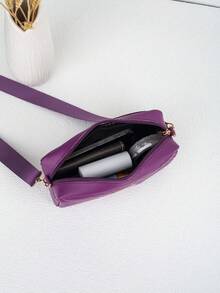 1 chiếc túi đeo vai chéo PU dập nổi sóng thời trang dành cho nữ, túi đeo vai bằng kim loại thời trang, túi đựng điện thoại bằng vải, phù hợp với mọi mùa, trang phục thường ngày - Màu tím - Xem 6