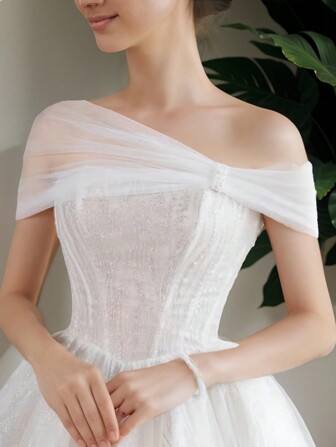 1 件女式不对称可调节网眼披肩，适合婚礼、派对、宴会