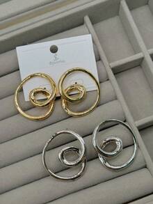 1 Pair Of Earrings Simple And Fashion Geometric Line Design, Modern And Simple Style - Bạc - Xem 3
