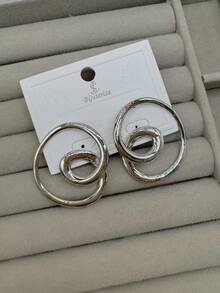 1 Pair Of Earrings Simple And Fashion Geometric Line Design, Modern And Simple Style - Bạc - Xem 4