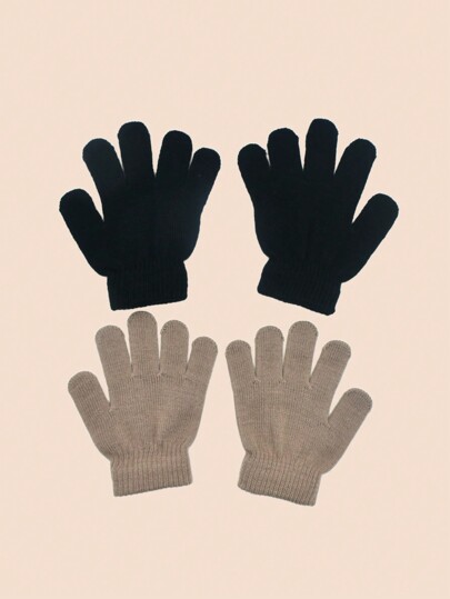 2 Pairs Children Solid Color Warm Gloves