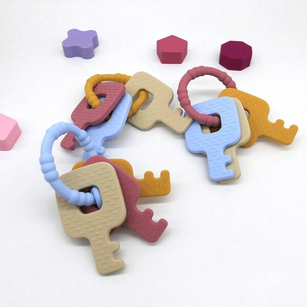 1 Set de Llaves de juguete de silicona, juguete de dentición, 3 llaves de varios colores, juguete de juego de roles divertido, juguete sensorial para niños, regalo de vacaciones para niños y niñas