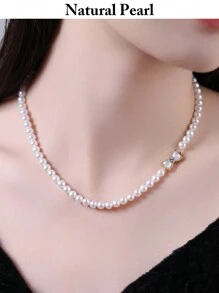 mufan 1pc Natuurlijke gekweekte zoetwaterparelketting, 925 sterling zilver hypoallergeen, geschikt voor dagelijks gebruik, dates, feesten, reizen, bruiloften, luxe sieraden cadeau met geschenkdoos voor vrienden