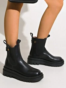 Giày bốt cao đến giữa bắp chân màu trơn thời trang nữ, đen mờ, Thu/Đông 2024 - màu đen - Xem 2