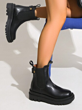 Women's Fashion Solid Color Mid-Calf Boots, Matte Black, Fall/Winter 2024