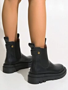 Giày bốt cao đến giữa bắp chân màu trơn thời trang nữ, đen mờ, Thu/Đông 2024 - màu đen - Xem 5