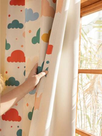 1 件简约数码印花彩色云朵图案遮光窗帘