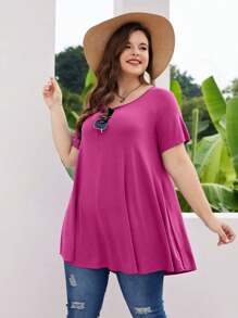 Huskary Plus Size Tops For Women Round Neck Short Sleeve Shirts Casual Summer Clothes Tunics For Leggings - Fushia - View 4