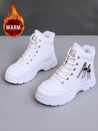 Ett par snökängor för kvinnor, rund tå, platt klack, varm, halkfri, högtopp, moderiktig, avslappnad, lämplig för medelålders kvinnor, utomhus, köldbeständig, stora storlekar EU 35-44 Flerfärgad valfri