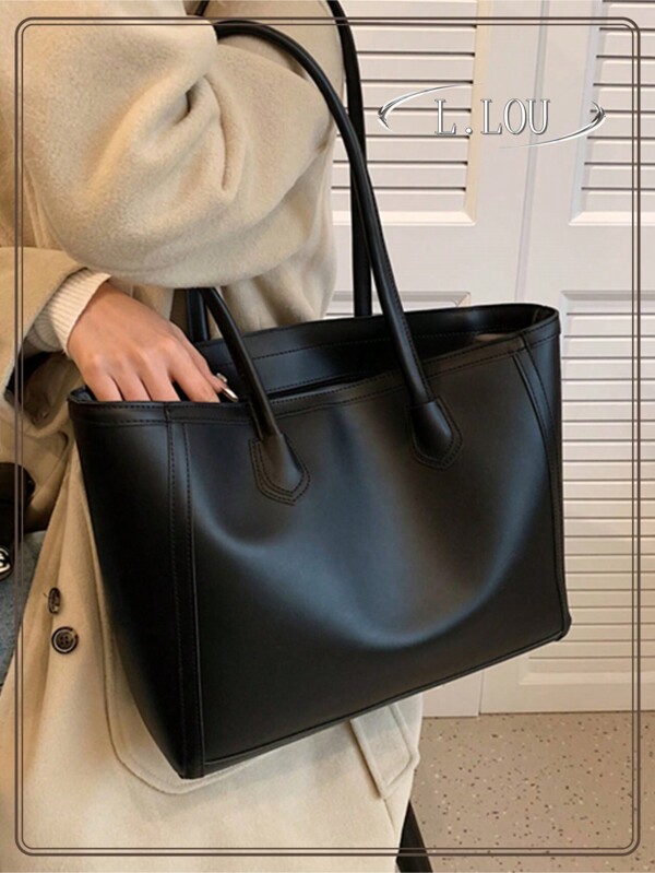 Nouveau grand sac fourre-tout vintage unicolore pour femmes, sac à main cabas polyvalent à double poignée mode, pratique pour le travail, l'automne/l'hiver