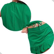 SAMICS Cropped And Short Skirt Set For Girls Kids Children Outing Holiday Birthday Gift Shopping - 綠色 - 查看 3