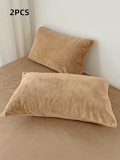 2pcs/Pack Solid Color Flannel Pillowcase, Skin-Friendly Soft Suitable For Home Use