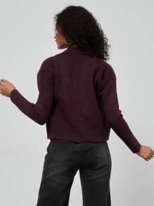 Women Loose Fit Fashionable Casual Versatile Long Sleeve Knit Cardigan - Burgundy - View 11