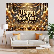 1 Pezzo Striscione riutilizzabile dorato di Capodanno, scatola regalo con palloncino dorato, decorazioni multifunzionali per le vacanze, sfondo da parete per la celebrazione di Capodanno con palloncini e ornamenti, striscioni decorativi da interno ed esterno per il Nuovo Anno, varie misure (210*150/150*100/100*75CM)