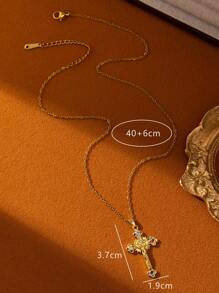 1 件女式复古吊坠项链，配彩色锆石和肖像吊饰，时尚跨境欧美风格珠宝 - 金色 - 查看 3