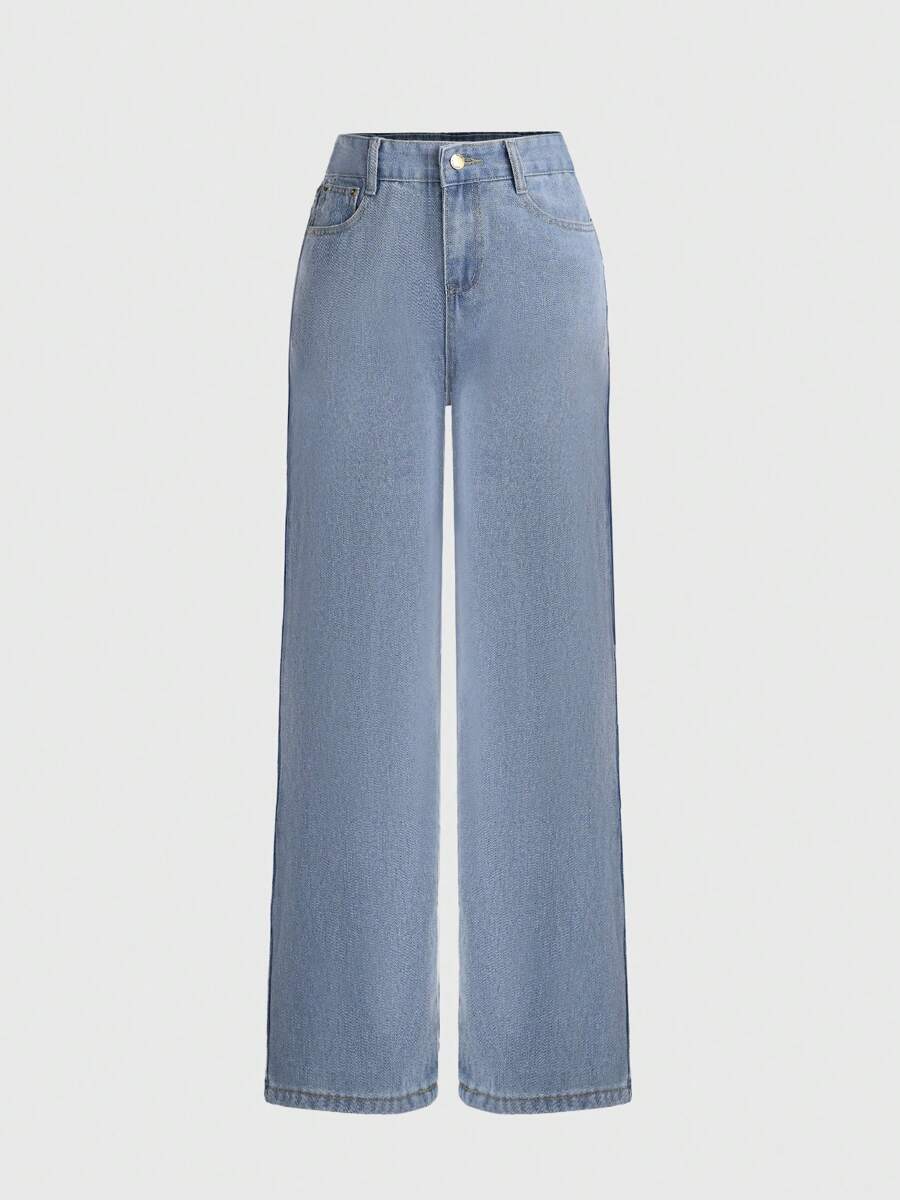 Pantalones vaqueros rectos Bolsillos Para Mujer con pierna ancha - Azul - Ver 1