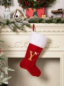 1 Pc Christmas Gold Velvet Cloth Letter Christmas Stockings Decoration, Red High-End Gold Velvet Letter Stockings Diy Name Christmas Stockings, Mother Gift Stockings, Creative Christmas Tree Ornaments, Holiday Party Atmosphere Decoration Props, Candy Gift Bags, Christmas Decorations, Home Decoration Room Decor Winter Christmas Decorations Home Christmas Gifts Christmas Decor