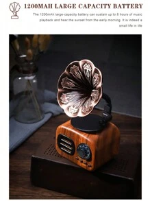 創意復古留聲機音樂盒,具備多種功能,如無線揚聲器和插卡功能,適用於家居裝飾和展示 - 紅木色 - 查看 3