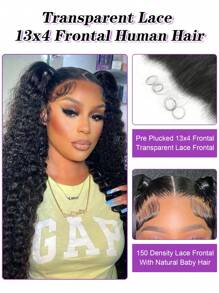 20Inch Curly Hair 13x4 Lace Frontal Water Wave Human Hair Transparent Lace Pre Plucked Hairline With Baby Hair Natural Hair 8-20Inch
