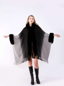 1 chiếc áo choàng mềm mại nhiều màu sắc có mũ trùm đầu cho nữ, cổ áo bằng vải nhung, viền bằng vải nhung, chắn gió ấm áp, trang trí theo xu hướng, thích hợp mặc hàng ngày, tiệc tùng, du lịch, lễ hội - Khăn choàng bốn mùa nhiều màu - Xem 4