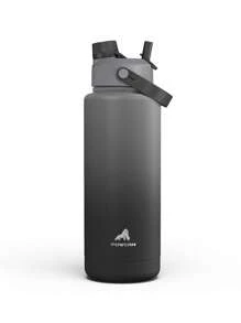 40 盎司保温水瓶，带二合一吸管和壶嘴盖，保冷 24 小时，防漏，双层不锈钢水瓶，适合运动、健身、旅行和上学 - 黑灰漸層色 - 查看 2