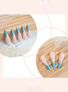 24 件秋冬杏仁形指甲金边法式假指甲金属风格假指甲含一片指甲胶和一片指甲橡胶和美甲套装 - 彩色 - 查看 10