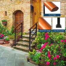 Handrails For Outdoor Steps, Wrought Iron Solid Wood Hand Railing For Concrete Steps, Porch Steps, Wooden Steps, Fits 1 To 3 Steps - Black - View 5