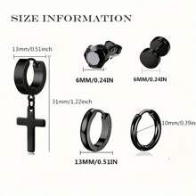 SENLANSP 5 Pairs Earrings For Men Black Silvery Golden Stainless Steel Earrings Set Stylish And Minimalist Jewelry For Daily Wear - Earrings - View 2