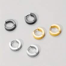 SENLANSP 5 Pairs Earrings For Men Black Silvery Golden Stainless Steel Earrings Set Stylish And Minimalist Jewelry For Daily Wear - Earrings - View 5