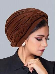 1 件波西米亚风编织简约头巾帽优雅纯色弹性头巾轻质预绑头巾无檐便帽女士化疗帽 - 多色 - 查看 21