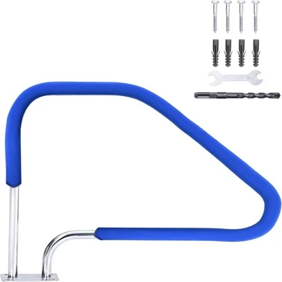 Pool Handrail, 49.5"X 34" Swimming Pool Hand Rails, 304 Stainless Steel, 385lbs Load Capacity, Rustproof Pool Handrail With Blue Grip Cover & Quick Mount Accessories For Pools And Spas