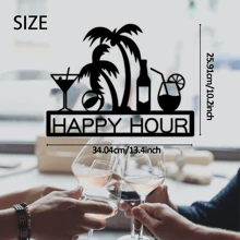 Black Metal Happy Hour Sign - Stylish Bar Wall Art For Home Decor, Outdoor And Indoor Use, Perfect For Living Room And Dining Room, Suitable For Modern Home Decor, Room Decor, Bedroom Decor, Bathroom Decor, Waterproof, Rust-Proof
