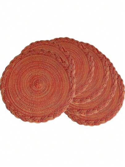 圆桌餐垫，2/4/6/8 件套装 - 编织耐热防滑厨房桌垫，15 英寸，可机洗圆桌餐垫，适合晚餐、烧烤、室内和室外使用（橙色）