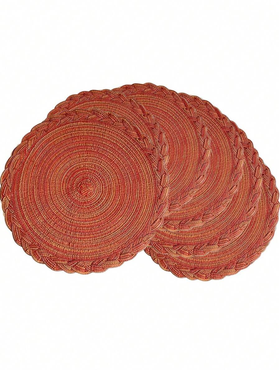 Round Table Placemats, 2/4/6/8 Pcs Set - Woven Heat Resistant Non-Slip Kitchen Table Mats, 15 Inch, Machine Washable Tablemats For Round Tables, Suitable For Dinner, BBQ, Indoor & Outdoor Use (Orange)