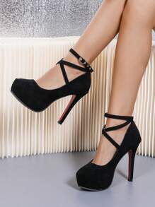 Ladies Round-Headed Stilettos With Buckle High Heels, Casual Fashion High Heels, Sexy Elegant Party Shoes Spring And Autumn Style - 黑色 - 查看 6