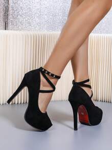 Ladies Round-Headed Stilettos With Buckle High Heels, Casual Fashion High Heels, Sexy Elegant Party Shoes Spring And Autumn Style - 黑色 - 查看 3