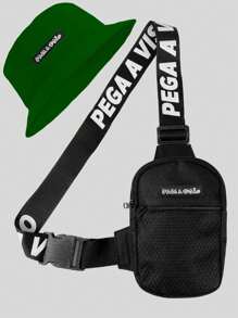 Pega A Visao Shoulder Bag Mini Crossbody Bag Black Wide Strap Black + Men's Bucket Hat Colorful Eye Catcher - 軍綠色 - 查看 1