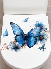 mama look 1 件/2 件 29.5 * 29.5 厘米/11.61 * 1161 英寸 30 * 30 厘米/11.81 * 11.81 英寸 蓝色蝴蝶花朵鸟和鸟笼厕所贴纸适用于浴室和马桶贴纸装饰可移除 PVC 贴花浴室窗户 DIY 壁画 - 彩色 - 查看 15