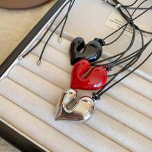 1pc New Heart Pendant Necklace Adjustable Pull-Out Sweater Chain Accessory - Multicolor - View 8