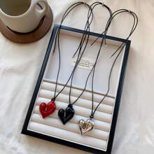 1pc New Heart Pendant Necklace Adjustable Pull-Out Sweater Chain Accessory - Multicolor - View 7