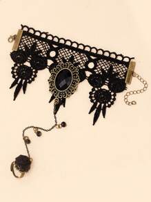 1 件女式黑玫瑰装饰复古宫廷风格哥特式洛丽塔手套手链，深色蕾丝手饰，适合日常佩戴和派对 - 多色 - 查看 2